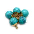 Set of 5 round turquoise pendant stones with gold-plated caps and hanging loops - 10x15mm / Blue Turquoise