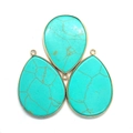 Trois pendentifs turquoise bleue en forme de goutte avec bords dorés et textures - Turquoise Bleue