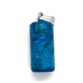 Blue natural stone cylindrical pendant with a silver metal clasp and natural textures - Blue Crazy Agate