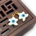 Pendentif étoile en nacre naturelle avec œil bleu et anneau doré pour création de bijoux - Étoile de mer 10mm