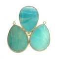Lot de trois pierres vert clair en forme de goutte avec bords dorés pour bijoux DIY - Amazonite