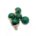 Round green malachite bead pendant with golden metal cap for DIY necklace making - Malachite
