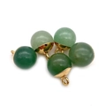 Green natural stone round bead pendants with gold metal base loops, pack of 5 pieces - Green Aventurine