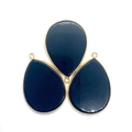 Trois pendentifs turquoise bleue en goutte avec bord doré et anneaux pour bijoux DIY - Agate noire