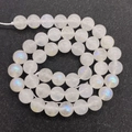 Polished natural moonstone beads strand with blue flash for DIY jewelry making - 6mm / White Iridescent