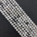 Polished natural white rutilated quartz round beads with black mineral inclusions - 6mm / Black Rutilated Quartz