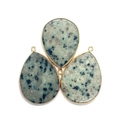 Pendentif en forme de goutte en marbre bleu K2 avec bordure en métal doré - Taches bleues
