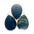 Pendentifs gouttes en pierre naturelle vert foncé avec bords métalliques dorés fins - Pierre de Moineau