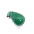 Teardrop green natural stone pendant with silver clasp for DIY necklace making - 1.3cm x 2.3cm / Green Jade