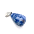 Teardrop blue marbled natural stone pendant with silver metal clasp for jewelry - 1.3cm x 2.3cm / Blue Spot Stone