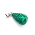Water-drop teardrop pendant with green malachite texture and silver metal clasp - 1.3cm x 2.3cm / Malachite