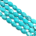 Faceted oval turquoise style stone beads with dark vein patterns for DIY jewelry making - 10x14x6mm/15Pcs / Blue Turquoise