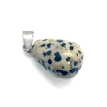 Polished teardrop Dalmatian Jasper gemstone pendant with a silver metal bail connector - 1.3cm x 2.3cm / Dalmatian Jasper