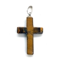 Tiger eye stone cross pendant with silver melon seed clasp on a white background - 19x30x5mm / Tiger's Eye