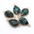 Amazonite teardrop faceted pendant with gold plating and double loops for DIY jewelry - Moss Agate Texture (Style 2)
