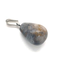 Teardrop-shaped natural jasper pendant with brown and yellow textures and silver metal clip - 1.3cm x 2.3cm