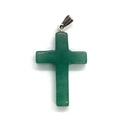 Polished green aventurine gemstone cross pendant with silver bail for DIY jewelry - 19x30x5mm / Aventurine Style (No.4)