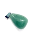 Polished dark green gemstone teardrop pendant with silver melon seed buckle for DIY necklace - 1.3cm x 2.3cm / Green Aventurine