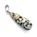 Dalmatian stone teardrop pendant with silver metal clasp for DIY jewelry making - 11x30mm / Dalmatian Jasper