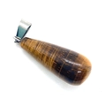 Tiger eye stone teardrop pendant with yellow-brown stripes and silver metal clasp - 11x30mm / Tiger's Eye
