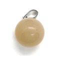 Pendentif boule en pierre naturelle beige polie avec fermoir en métal argenté - 14mm / Taille 16