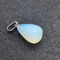 Waterdrop-shaped milky white opal stone pendant with silver metal clasp for DIY jewelry - 1.3cm x 2.3cm / Opal