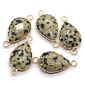Set of five Dalmatian Jasper teardrop faceted stone connectors with gold plated edges - Dalmatian Jasper