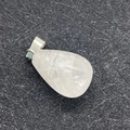 Water-drop shaped white natural stone pendant with polished silver metal bail attachment - 1.3cm x 2.3cm / White Crystal