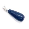 Deep blue sandstone teardrop pendant with sparkling mineral stars and silver clasp - 11x30mm / Blue Sandstone