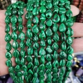 Cuentas de lágrima de malaquita natural pulida con rayas verdes y negras en bandas - Aproximadamente 40 Piezas/Paquete / Malaquita