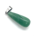 Green aventurine teardrop stone pendant with smooth silver bail for DIY necklaces - 11x30mm / Green Aventurine