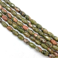 Natuurlijke facetgeslepen unakite vatkralen groen en oranje voor doe-het-zelf sieraden - 6x9mm ca. 22 Kralen / Unakiet