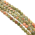 Faceted hexagonal unakite stone beads in green and pink for DIY jewelry making - 8x8x5mm Approx 26 Beads / Unakite