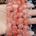 Rosa herzförmige Naturstein-Loseperlen für die DIY-Schmuckherstellung und Armbänder - 16x16x8mm (~12 Stück/Packung) / Wassermelonen Quarz