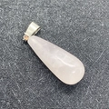 Polished drop-shaped rose quartz pendant with silver metal bail for DIY necklaces - 11x30mm / White Jade