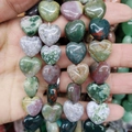 Herzförmige Natursteinperlen aus Ozeanjaspis und Blutstein für DIY-Schmuckherstellung - 16x16x8mm (~12 Stück/Packung) / Indischer Achat