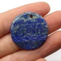 Lapis lazuli round stone pendant with deep blue minerals and a pre-drilled hole for DIY jewelry - 30MM / Lapis Lazuli