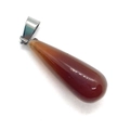 Deep reddish brown teardrop carnelian stone pendant with polished silver clasp finish - 11x30mm / Red Agate