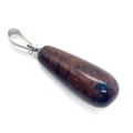 Water drop natural stone pendant with reddish-brown texture and silver metal bail - 11x30mm / Swan Stone