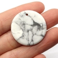 Flat round white marble stone pendant with grey veins for DIY necklace making - 30MM / Howlite