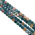 Faceted hexagon natural agate beads in mixed green and earthy tones for DIY jewelry - 8x8x5mm Approx 26 Beads / India Agate