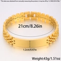 Golden stainless steel watch-style bracelet with polished bar and dimensions info - Five-link Watch Strap / 21cm * 12mm / Gold