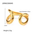 Bague ouverte spirale en acier inoxydable doré avec pierre naturelle et double anneau - Style en Spirale à Double Boucle (JDRW2306045)