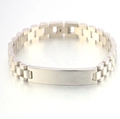Polished silver stainless steel ID bracelet with 12mm adjustable watch link chain - 3-Bead Watch Strap Style / 21cm * 12mm / Silver