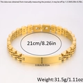 Luxury gold stainless steel president link bracelet with rectangular ID tag for men - 21cm * 8mm / Gold Five-Bead