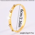 Gold stainless steel bangle with square zirconia stones, 6cm diameter, 22g weight - Gold Square
