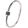 Silver titanium steel bangle featuring a black crystal cylinder centerpiece design - Silver with Black Stones