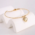 Elegante pulsera de acero inoxidable dorada con colgante de corazón y textura facetada fina - Estilo Corazón Plano Dorado (SZ179-1-1)