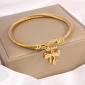 Bracelet doré torsadé avec pendentif nœud élégant et cristal de zircon brillant - Nœud Zircon Fer à Cheval