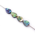 Iridescent abalone shell leaf beads with detailed vein texture for DIY jewelry making - 8X12mm